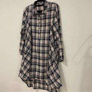 Mystree Navy and Cream Plaid Long Sleeve Hi-lo Dress w/Pockets Size Large